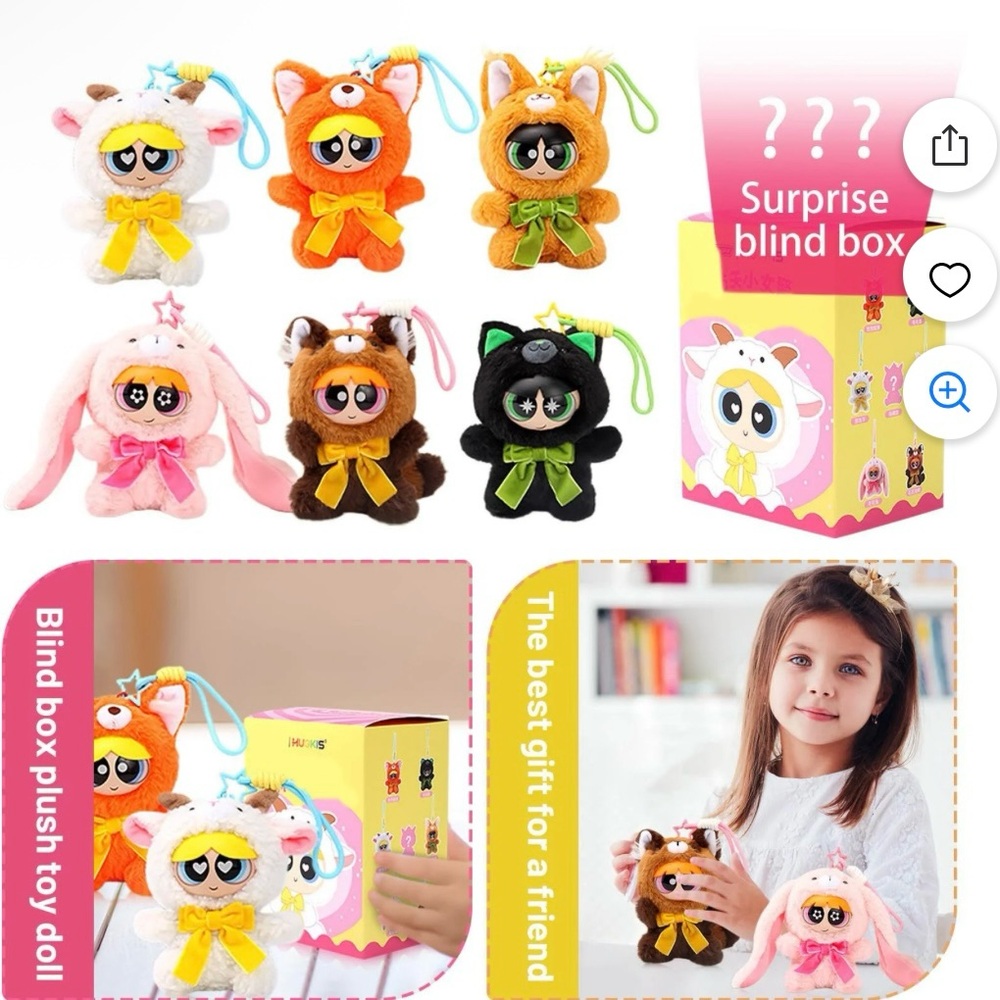 HUGKIS Powerpuff Girls Forest Party Series Plush 6” Keychain Pendant of Bag (1) - Picture 5 of 6